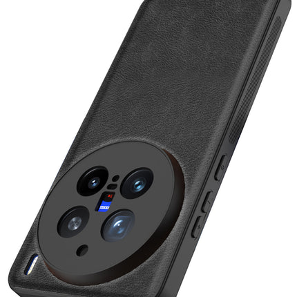 Mobizang Tux Leather Back Cover for Vivo X200 Pro (5G) | Slim Shockproof Camera Protection Bumper Case (Black)