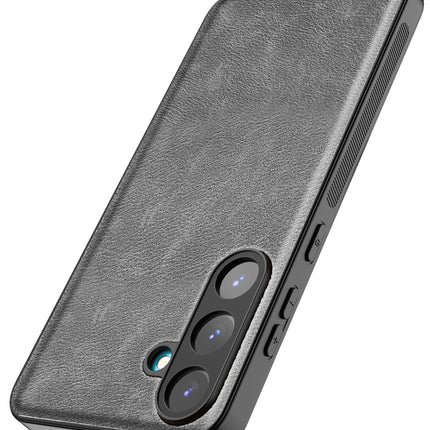 Mobizang Tux Leather Back Cover for Samsung Galaxy S25 Plus | Slim Shockproof Camera Protection Bumper Case (Grey)