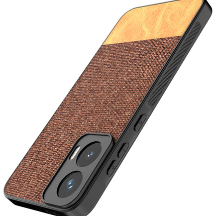 Mobizang Soft Fabric & Leather Hybrid Protective Back Cover for Moto G35 | Shockproof Slim Hard Anti Slip Back Case (Brown)