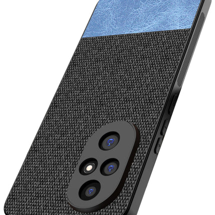 Mobizang Soft Fabric & Leather Hybrid Protective Back Cover for Honor 200 Pro (5G) | Shockproof Slim Hard Anti Slip Back Case (Black,Blue)