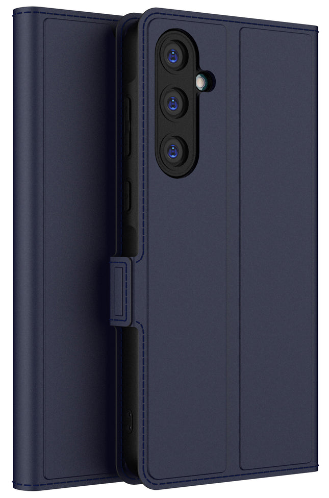 Mobizang Noble Slim Magnetic Leather Flip Case Cover for Samsung Galaxy M55 / F55 | Card Holder Stand Flip Wallet Case (Blue)