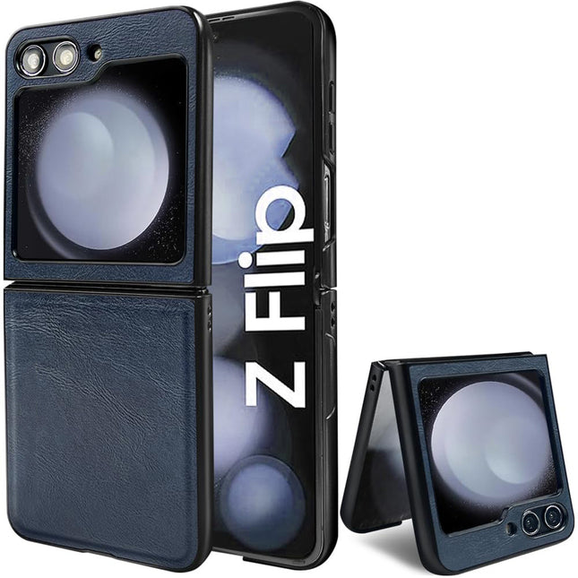Mobizang Tux Leather Back Cover for Samsung Galaxy Z Flip 6 | Slim Shockproof Camera Protection Bumper Case (Blue)