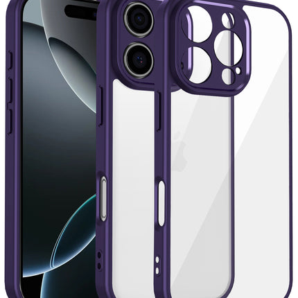 Mobizang Hawkeye Clear Back Cover for Apple iPhone 16 Pro | Camera Lens Protector Shockproof Slim Clear Case Cover (Purple Sides)