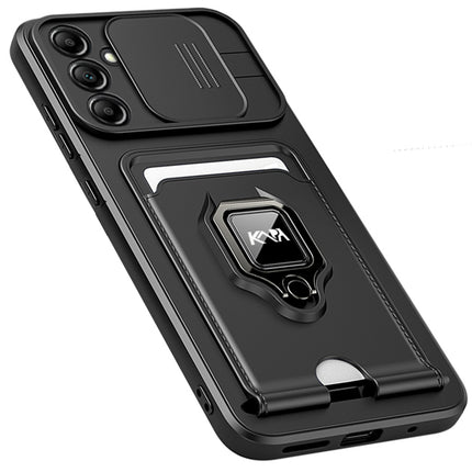 Mobizang Bisen Back Cover for Samsung Galaxy S25 Plus | Inbuilt Camera Slider Ring Stand and Card Pocket Shockproof Slim Bumper Back Case (Black)