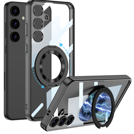 Mobizang Clear Airbag + Ring Back Case for Samsung Galaxy S25 Plus | Transparent Shockproof Slim Hard PC Shell Protective Cover (Black)