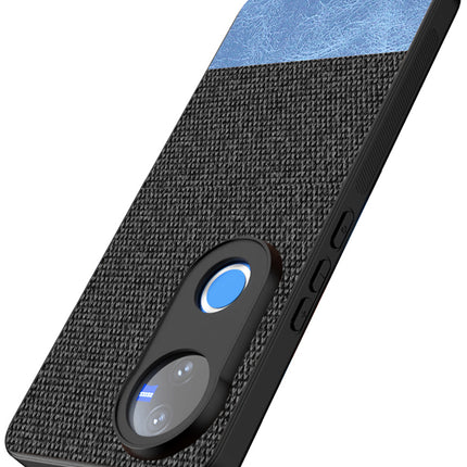 Mobizang Soft Fabric & Leather Hybrid Protective Back Cover for Vivo V50 5G | Shockproof Slim Hard Anti Slip Back Case (Black,Blue)
