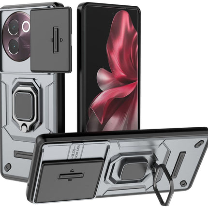 Mobizang Armor Slider Back Cover for Vivo V30E (5G) | Inbuilt Ring + Camera Slider Shockproof Lens Protection Bumper Back Case (Grey)