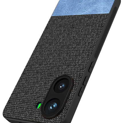 Mobizang Soft Fabric & Leather Hybrid Protective Back Cover for Poco X7 Pro | Shockproof Slim Hard Anti Slip Back Case (Black,Blue)