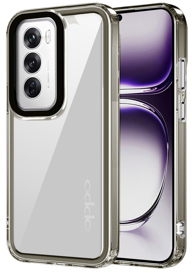 Mobizang Warrior Acrylic Clear Back Cover For Oppo Reno 12 (5G) | Slim Shockproof [Military Grade Protection] Hybrid Bumper Case (Grey Sides)