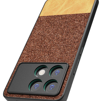 Mobizang Soft Fabric & Leather Hybrid Protective Back Cover for Poco X6 Pro | Shockproof Slim Hard Anti Slip Back Case (Brown)