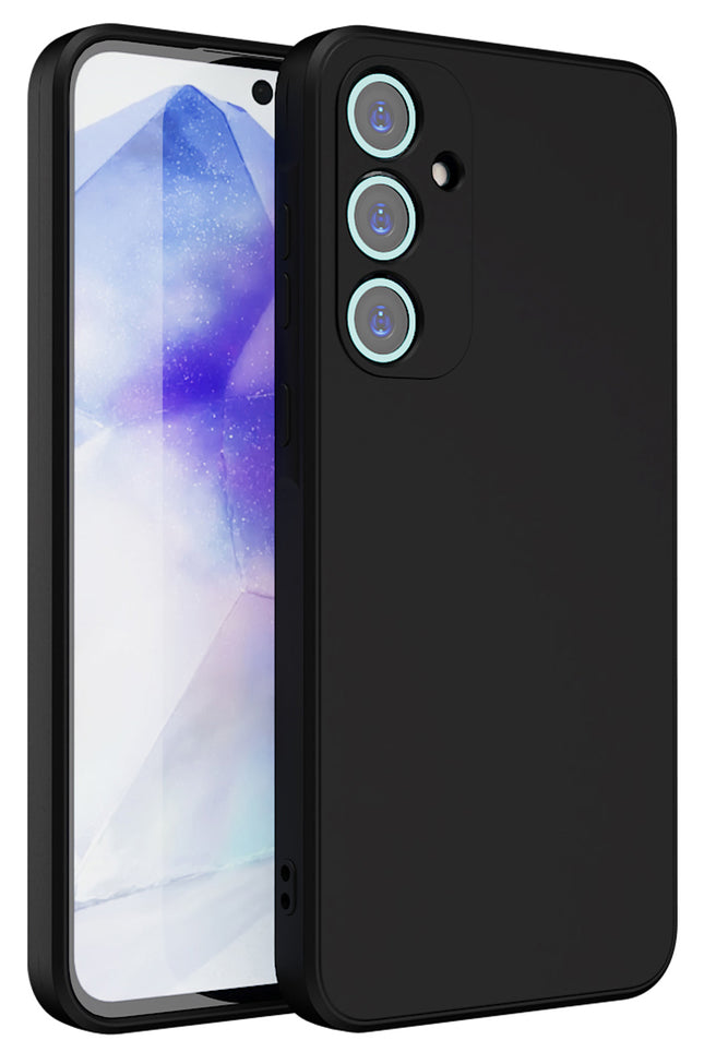 Mobizang Matte Protective Lens Flexible Back Cover for Samsung Galaxy A35 (5G) | Slim Silicone with Soft Lining Shockproof Full Body Bumper Case (Black)