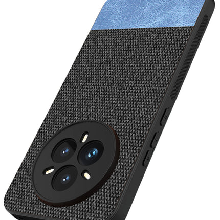 Mobizang Soft Fabric & Leather Hybrid Protective Back Cover for Realme 14 Pro+ (Plus) 5G | Shockproof Slim Hard Anti Slip Back Case (Black,Blue)
