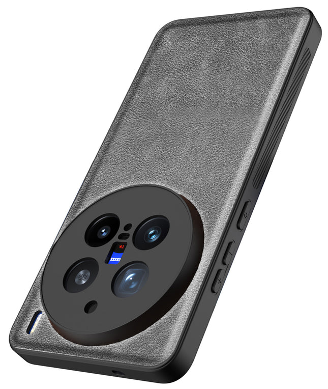 Mobizang Tux Leather Back Cover for Vivo X200 Pro (5G) | Slim Shockproof Camera Protection Bumper Case (Grey)