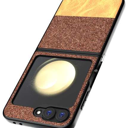 Mobizang Soft Fabric & Leather Hybrid Protective Back Cover for Samsung Galaxy Z Flip 6 | Shockproof Slim Hard Anti Slip Back Case (Brown)