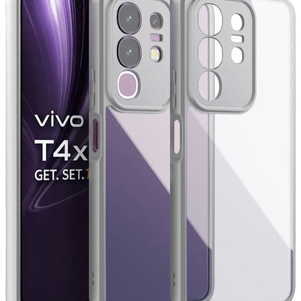 Mobizang Hawkeye Clear Back Cover for Vivo T4X 5G | Camera Lens Protector Shockproof Slim Clear Case Cover (Grey Sides)