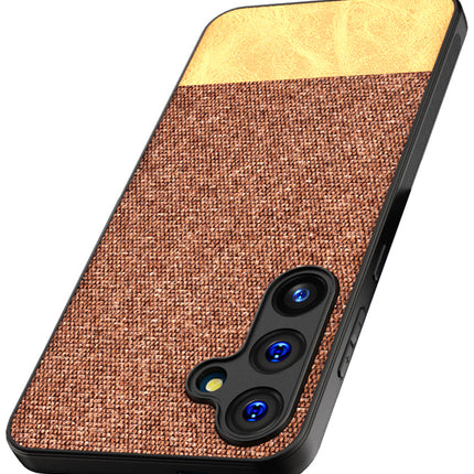 Mobizang Soft Fabric & Leather Hybrid Protective Back Cover for Samsung Galaxy A35 (5G) | Shockproof Slim Hard Anti Slip Back Case (Brown)