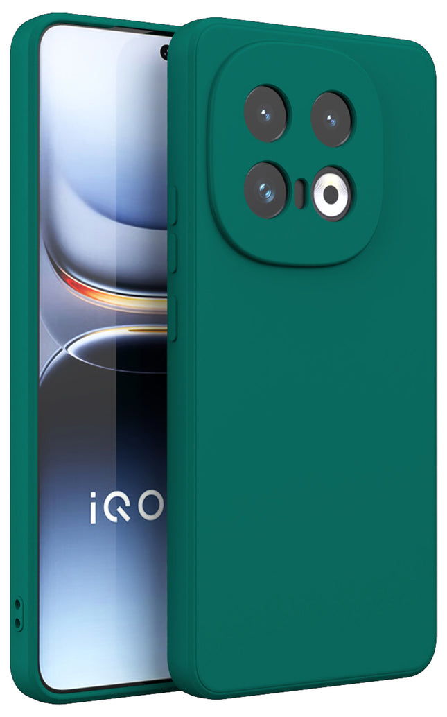 Mobizang Matte Protective Lens Flexible Back Cover for Iqoo 13 (5G) | Slim Silicone with Soft Lining Shockproof Full Body Bumper Case (Green)