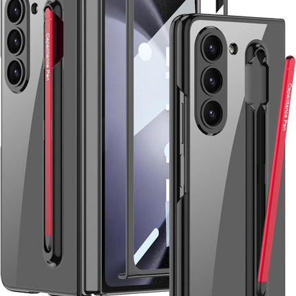 Mobizang Phantom Contrast Case for Samsung Galaxy Z Fold 6 | Inbuilt S-Pen Holder Hybrid Back Cover (Black with Red Pen)