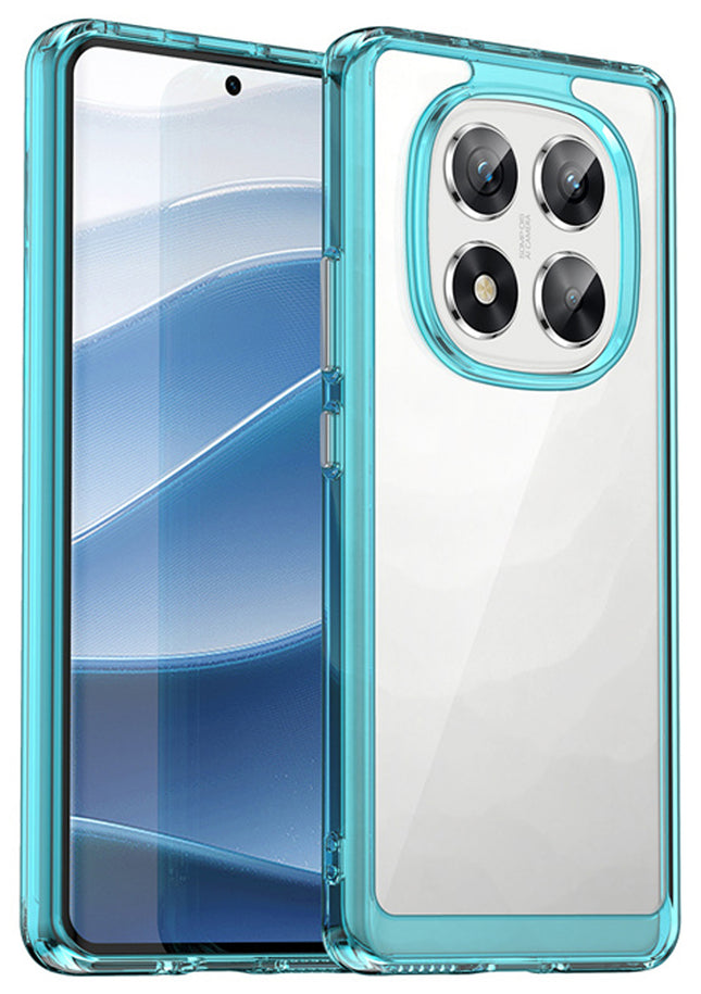 Mobizang Unicorn Acrylic Clear Back Cover For Redmi Note 14 Pro (5G) | Slim Shockproof [Military Grade Protection] Hybrid Bumper Case (Blue Sides)