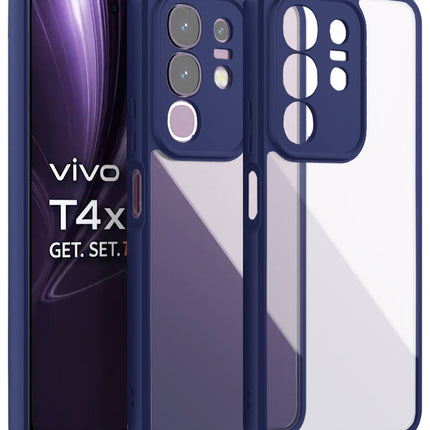 Mobizang Hawkeye Clear Back Cover for Vivo T4X 5G | Camera Lens Protector Shockproof Slim Clear Case Cover (Blue Sides)