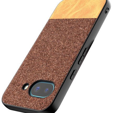Mobizang Soft Fabric & Leather Hybrid Protective Back Cover for Google Pixel 9A | Shockproof Slim Hard Anti Slip Back Case (Brown)