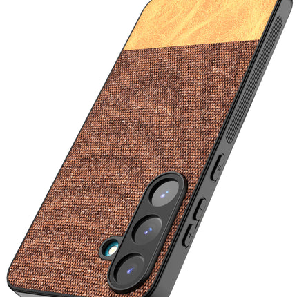 Mobizang Soft Fabric & Leather Hybrid Protective Back Cover for Samsung Galaxy S25 Plus | Shockproof Slim Hard Anti Slip Back Case (Brown)