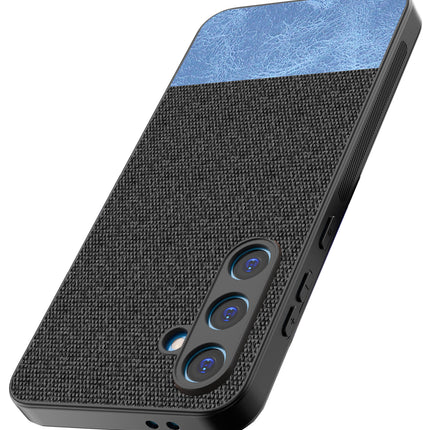 Mobizang Soft Fabric & Leather Hybrid Protective Back Cover for Samsung Galaxy S24 FE | Shockproof Slim Hard Anti Slip Back Case (Black,Blue)