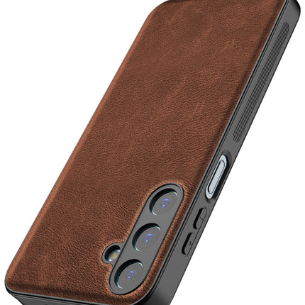 Mobizang Tux Leather Back Cover for Samsung Galaxy M35 (5G) | Slim Shockproof Camera Protection Bumper Case (Brown)