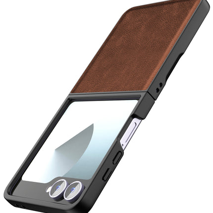 Mobizang Tux Leather Back Cover for Samsung Galaxy Z Flip 7 | Slim Shockproof Camera Protection Bumper Case (Brown)