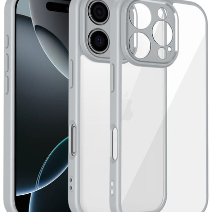 Mobizang Hawkeye Clear Back Cover for Apple iPhone 16 Pro | Camera Lens Protector Shockproof Slim Clear Case Cover (Grey Sides)