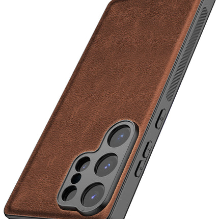 Mobizang Tux Leather Back Cover for Samsung Galaxy S25 Ultra | Slim Shockproof Camera Protection Bumper Case (Brown)