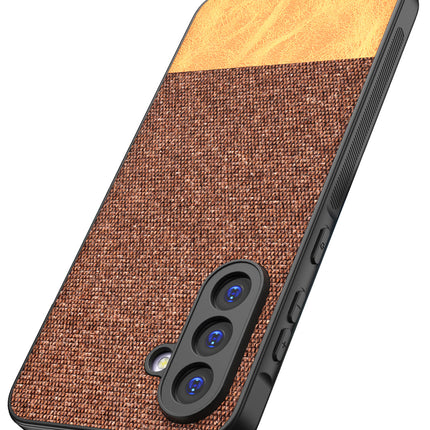 Mobizang Soft Fabric & Leather Hybrid Protective Back Cover for Samsung Galaxy A56 | Shockproof Slim Hard Anti Slip Back Case (Brown)