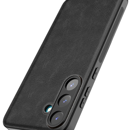 Mobizang Tux Leather Back Cover for Samsung Galaxy S25 | Slim Shockproof Camera Protection Bumper Case (Black)