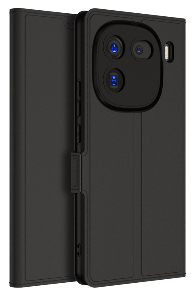 Mobizang Noble Slim Magnetic Leather Flip Case Cover for Iqoo 12 | Card Holder Stand Flip Wallet Case (Black)