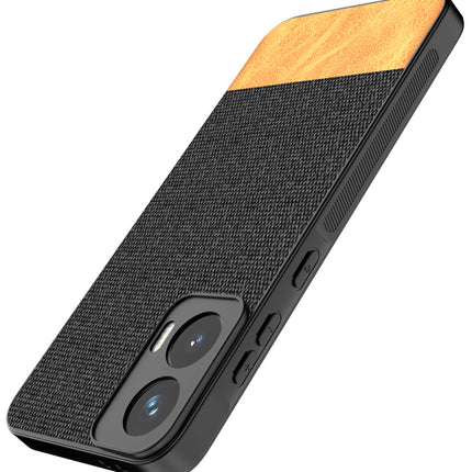 Mobizang Soft Fabric & Leather Hybrid Protective Back Cover for Moto G35 | Shockproof Slim Hard Anti Slip Back Case (Black,Brown)