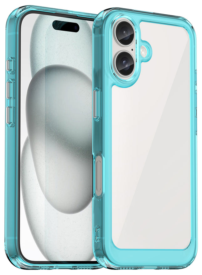 Mobizang Unicorn Acrylic Clear Back Cover For Apple iPhone 16 | Slim Shockproof [Military Grade Protection] Hybrid Bumper Case (Blue Sides)