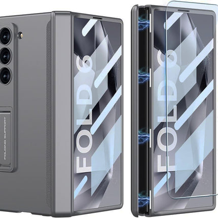 Mobizang Magnetic Hinge With Inbuilt Stand Case for Samsung Galaxy Z Fold 6 | Shockproof Stand Hybrid Bumper Back Cover (Grey)