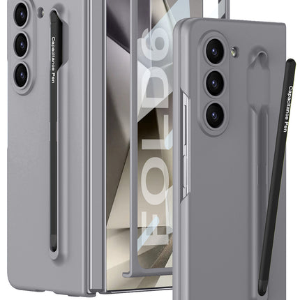 Mobizang Contrast Ulta Thin PC Case for Samsung Galaxy Z Fold 6 | Inbuilt S-Pen Holder Stand Hybrid Back Cover (Grey with Black Pen)