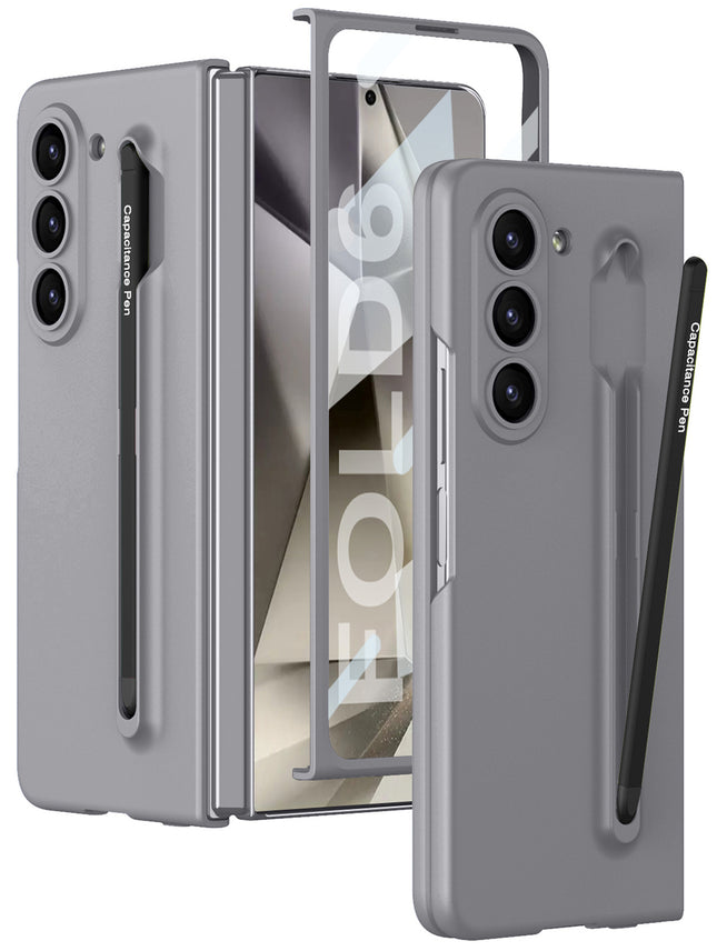 Mobizang Contrast Ulta Thin PC Case for Samsung Galaxy Z Fold 6 | Inbuilt S-Pen Holder Stand Hybrid Back Cover (Grey with Black Pen)