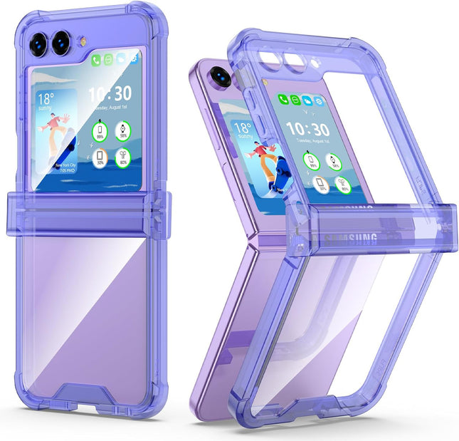 Mobizang Clear Airbag with Hinge Protection Back Case for Samsung Galaxy Flip6 / Z Flip 6 | Transparent Shockproof Slim Hard Protective Cover (Purple)