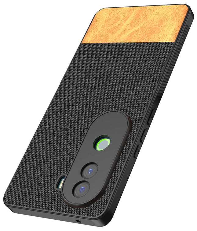 Mobizang Soft Fabric & Leather Hybrid Protective Back Cover for Vivo V40E / iQOO Z9S | Shockproof Slim Hard Anti Slip Back Case (Black,Brown)