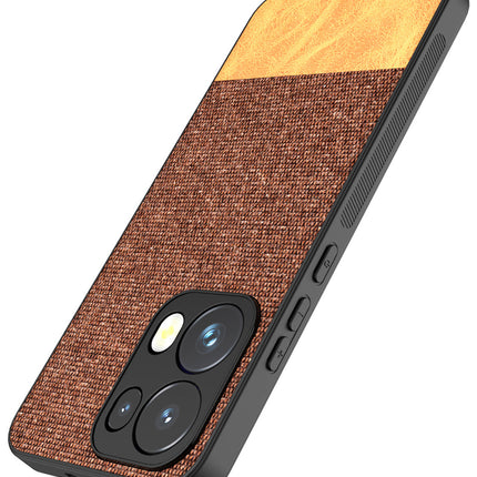 Mobizang Soft Fabric & Leather Hybrid Protective Back Cover for Oppo Reno 13 Pro | Shockproof Slim Hard Anti Slip Back Case (Brown)