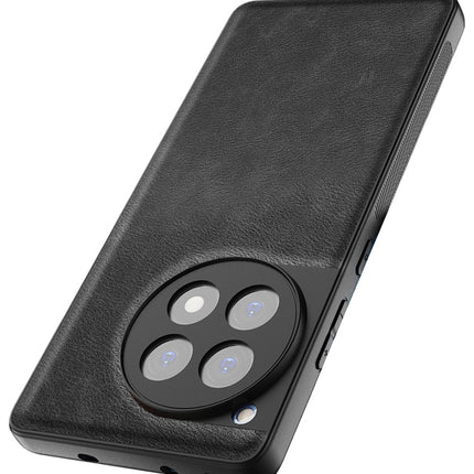 Kapa Tux Leather Back Cover for Oneplus 12R | Slim Shockproof Camera Protection Bumper Case (Black)