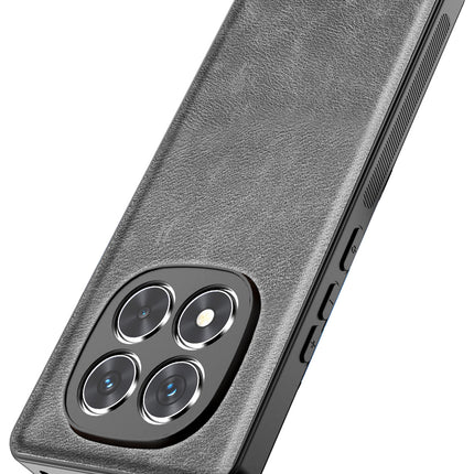 Mobizang Tux Leather Back Cover for Redmi Note 14 Pro (5G) | Slim Shockproof Camera Protection Bumper Case (Grey)