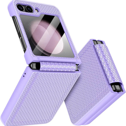 Mobizang Textured Grip Hinge Protection Back Cover for Samsung Galaxy Z Flip5 / Z Flip 5 | with [Inbuilt Glass] Full Body Shockproof Hard Back Case (Purple)