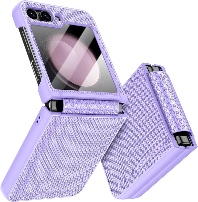 Mobizang Textured Grip Hinge Protection Back Cover for Samsung Galaxy Z Flip5 / Z Flip 5 | with [Inbuilt Glass] Full Body Shockproof Hard Back Case (Purple)