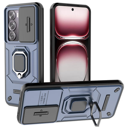 Mobizang Armor Slider Back Cover for Oppo Reno 12 Pro (5G) | Inbuilt Ring + Camera Slider Shockproof Lens Protection Bumper Back Case (Blue)