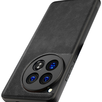 Kapa Tux Leather Back Cover for Oneplus 12 | Slim Shockproof Camera Protection Bumper Case (Black)