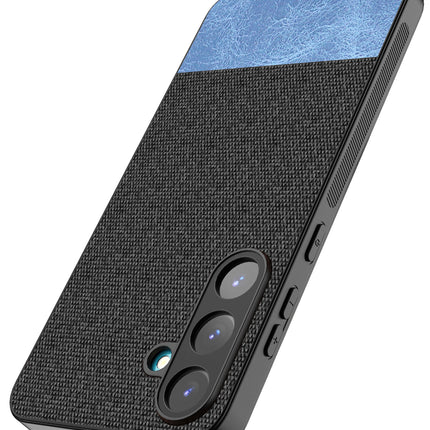 Mobizang Soft Fabric & Leather Hybrid Protective Back Cover for Samsung Galaxy S25 | Shockproof Slim Hard Anti Slip Back Case (Black,Blue)