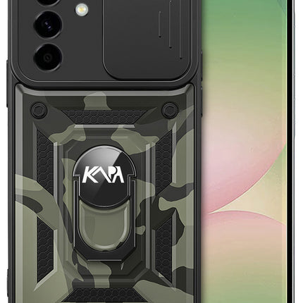 Mobizang Tank Back Cover for Samsung Galaxy S25 Plus | Inbuilt Ring + Slider Shockproof Lens Protection Bumper Back Case (Black)